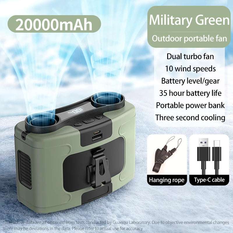 Outdoor Neck Fan 20000mAh Power Bank LED Light For Couriers