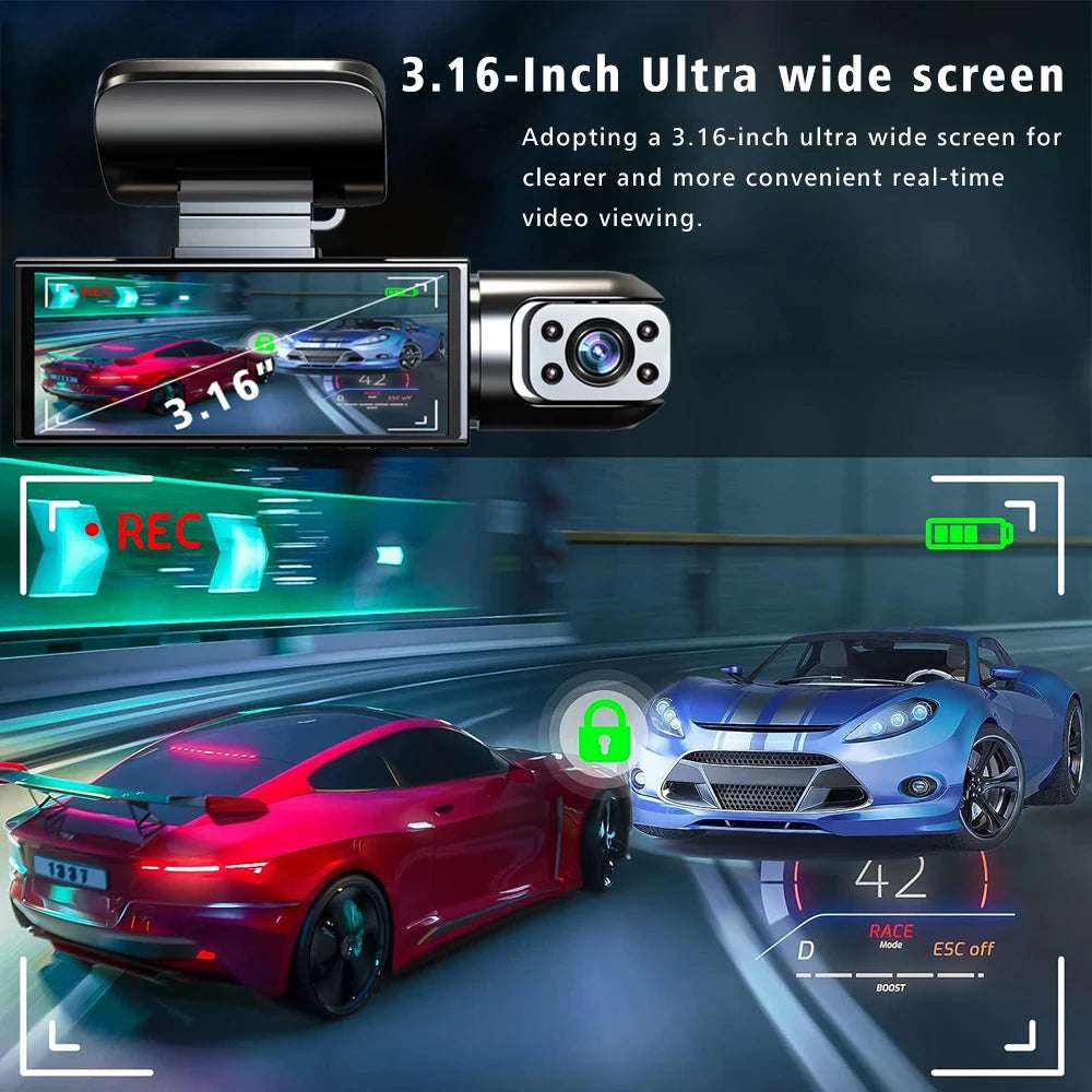 Dual Lens Dash Cam FHD 1080P Car DVR With Built In Screen