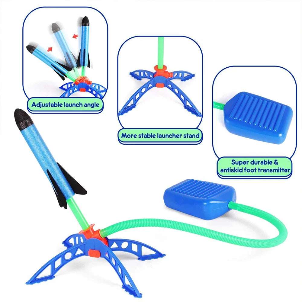 Kids Outdoor Rocket Foot Pump Air Powered Launcher Toy