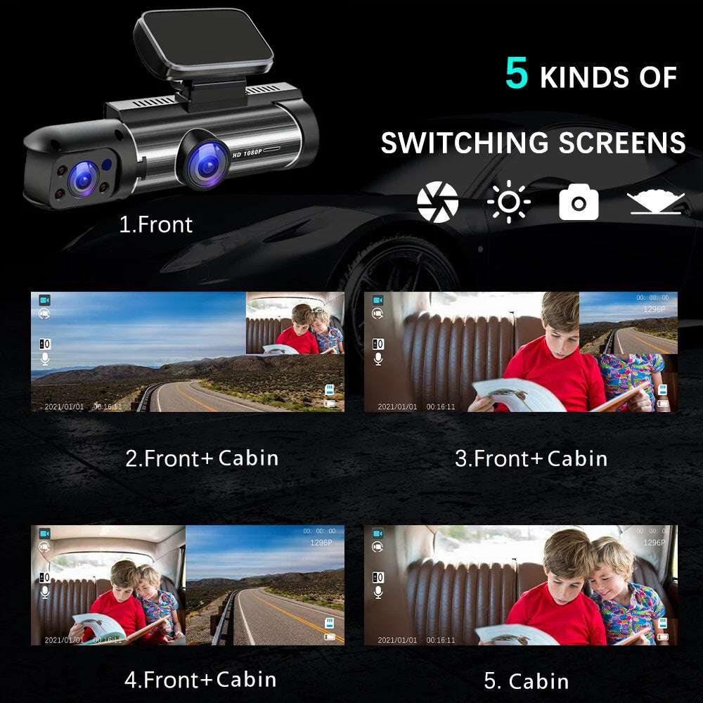 Dual Lens Dash Cam FHD 1080P Car DVR With Built In Screen