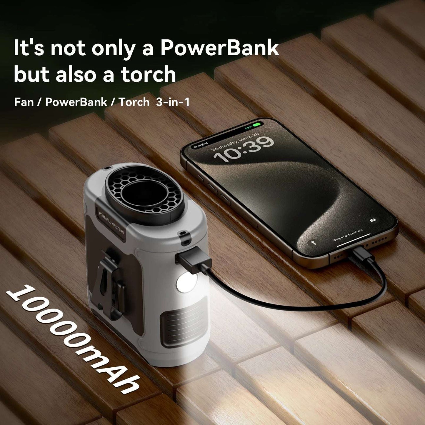 Outdoor Neck Fan 20000mAh Power Bank LED Light For Couriers