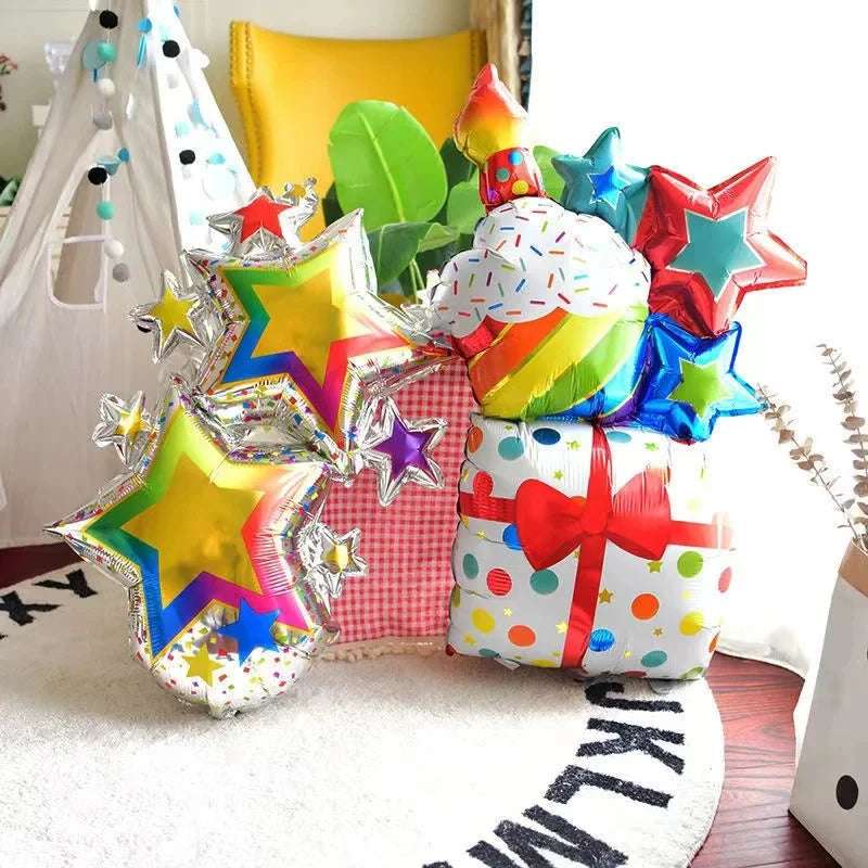 Large Birthday Three Layer Cake Foil Balloons Party Props