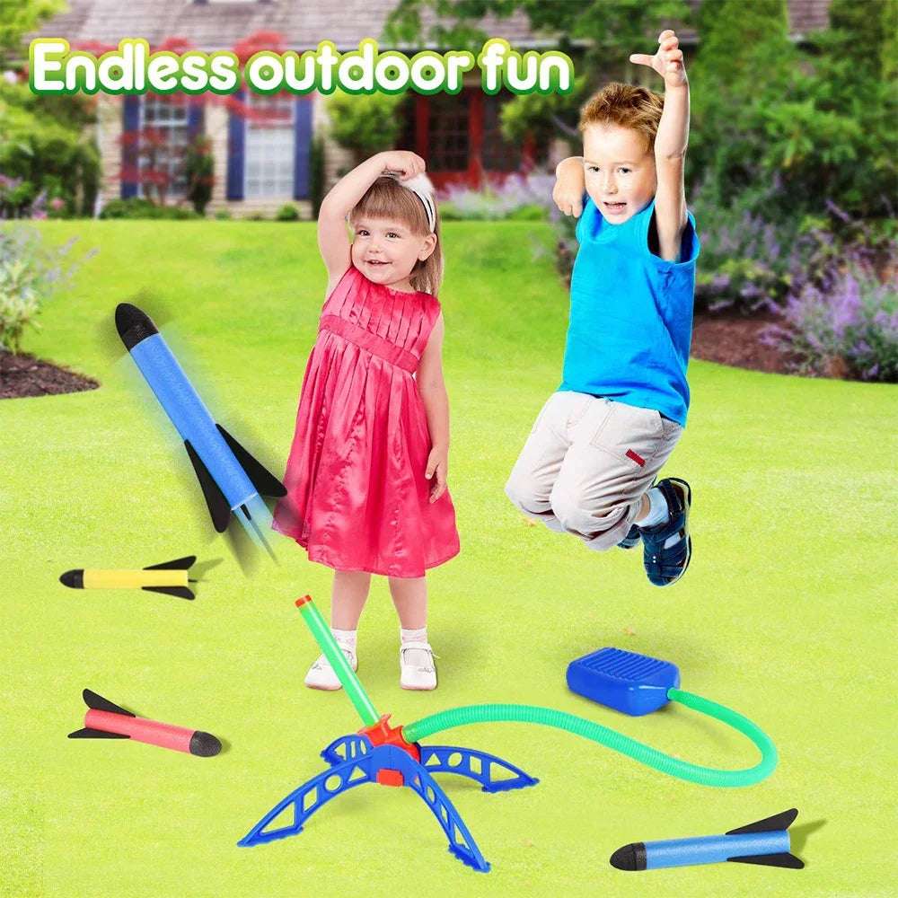 Kids Outdoor Rocket Foot Pump Air Powered Launcher Toy