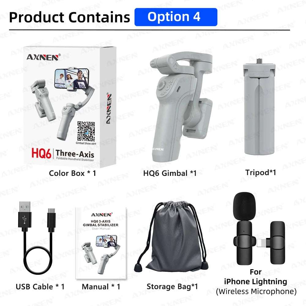 AXNEN HQ6 Smart 3Axis Smartphone Gimbal Vloggers Fill Light
