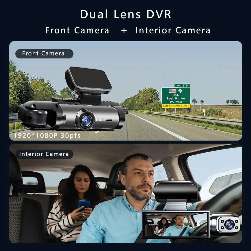 Dual Lens Dash Cam FHD 1080P Car DVR With Built In Screen