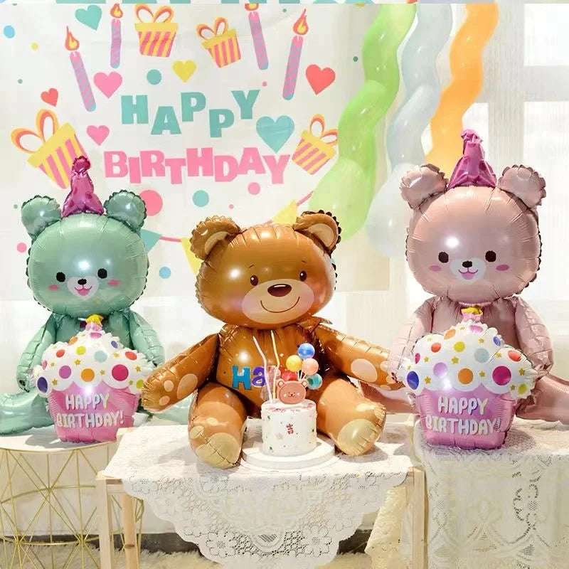 Large Birthday Three Layer Cake Foil Balloons Party Props