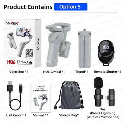 AXNEN HQ6 Smart 3Axis Smartphone Gimbal Vloggers Fill Light