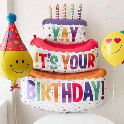 Large Birthday Three Layer Cake Foil Balloons Party Props
