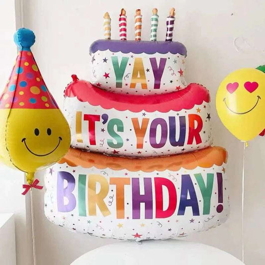 Large Birthday Three Layer Cake Foil Balloons Party Props
