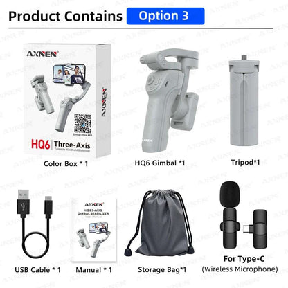 AXNEN HQ6 Smart 3Axis Smartphone Gimbal Vloggers Fill Light