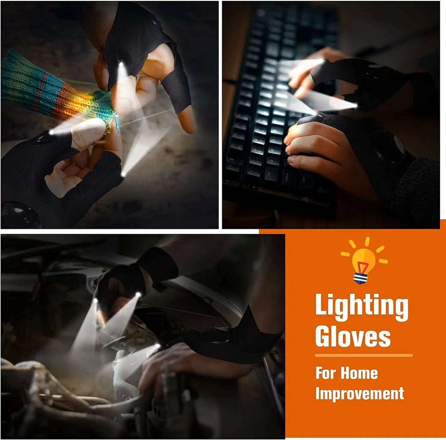 LED Half Finger Gloves Men Women Waterproof Night Fishing