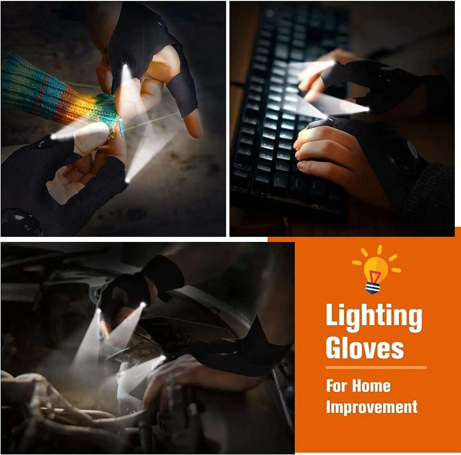 LED Half Finger Gloves Men Women Waterproof Night Fishing